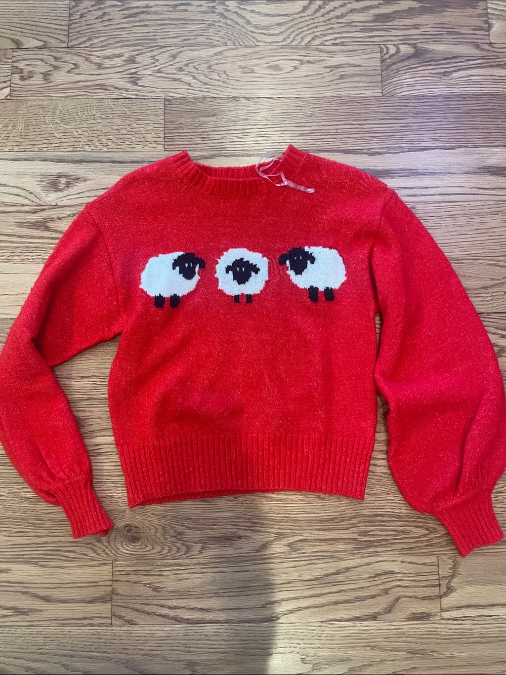 Red Crewneck Sweater with Sheep Motif
